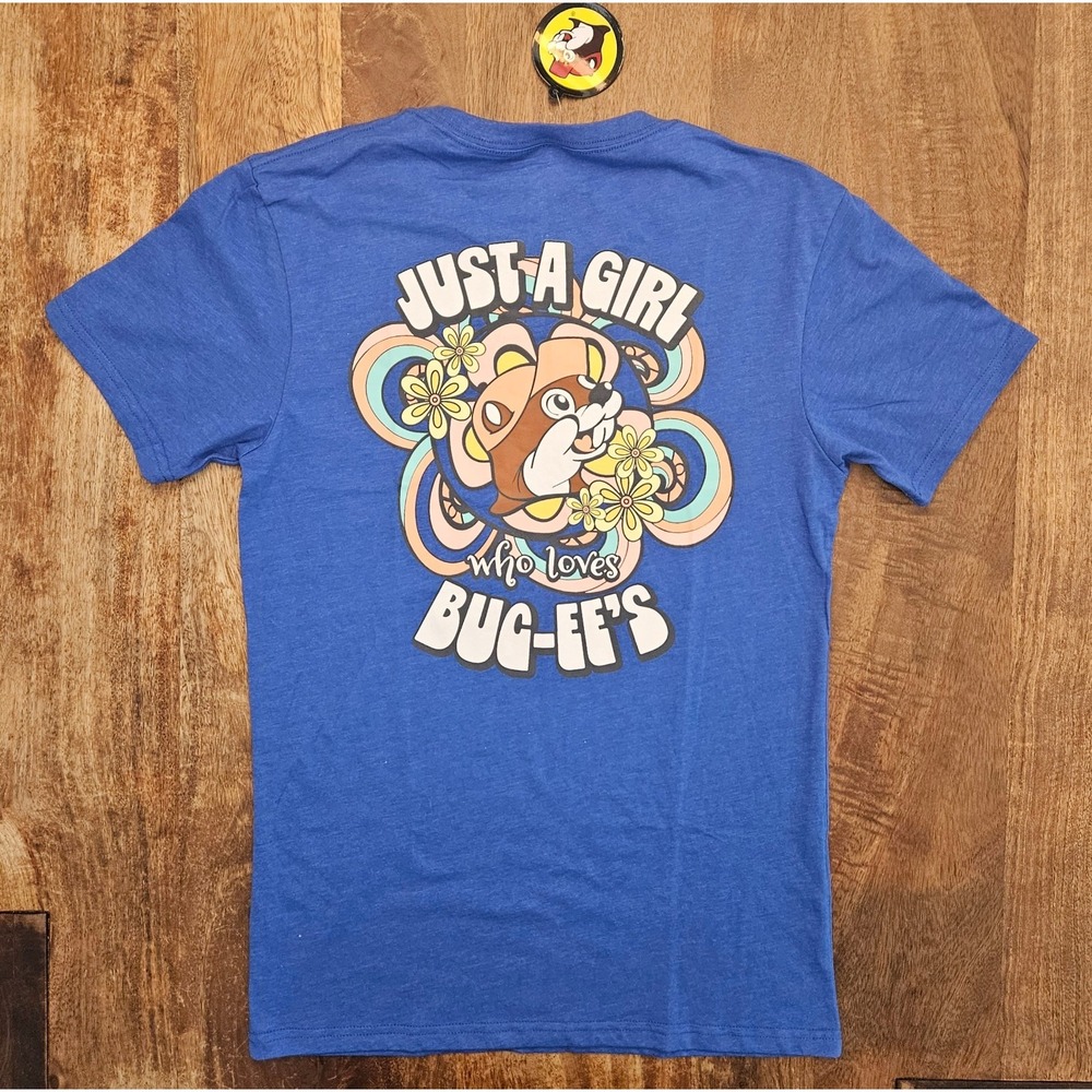 Buc-ee's Shirt Womens Small Blue "Just a Girl Who Loves Buc-ee's" Beaver Flowers - Picture 5 of 5